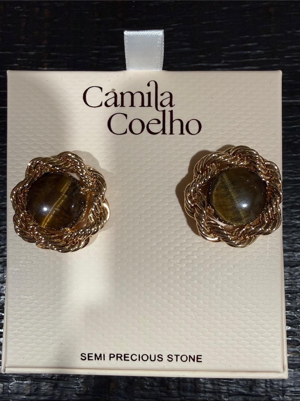 Camila Coelho Gold Braided Tiger's Eye Stud Earrings